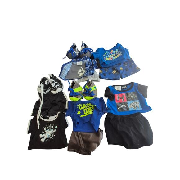 Build-A-Bear Clothes Lot  3 Themed Outfits w/ Shoes Plus Extra Tops & Shorts - Picture 1 of 8